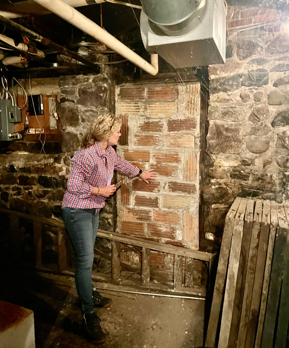 Preservation Forward was hired by the City of Big Rapids to assess the current conditions of the Mecosta County Jail. Photo is Jessica Flores, Owner of Preservation Forward, evaluating the masonry in the basement of the Mecosta County Jail.