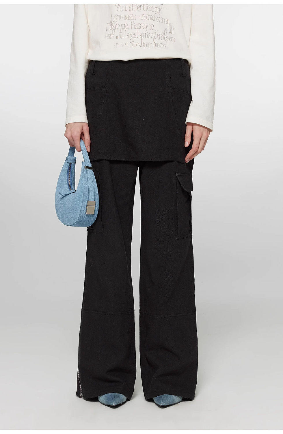 Thumbnail: "Free to Run Away" Miu Style Fake Two-Piece Workwear Micro-Flared Casual Pants