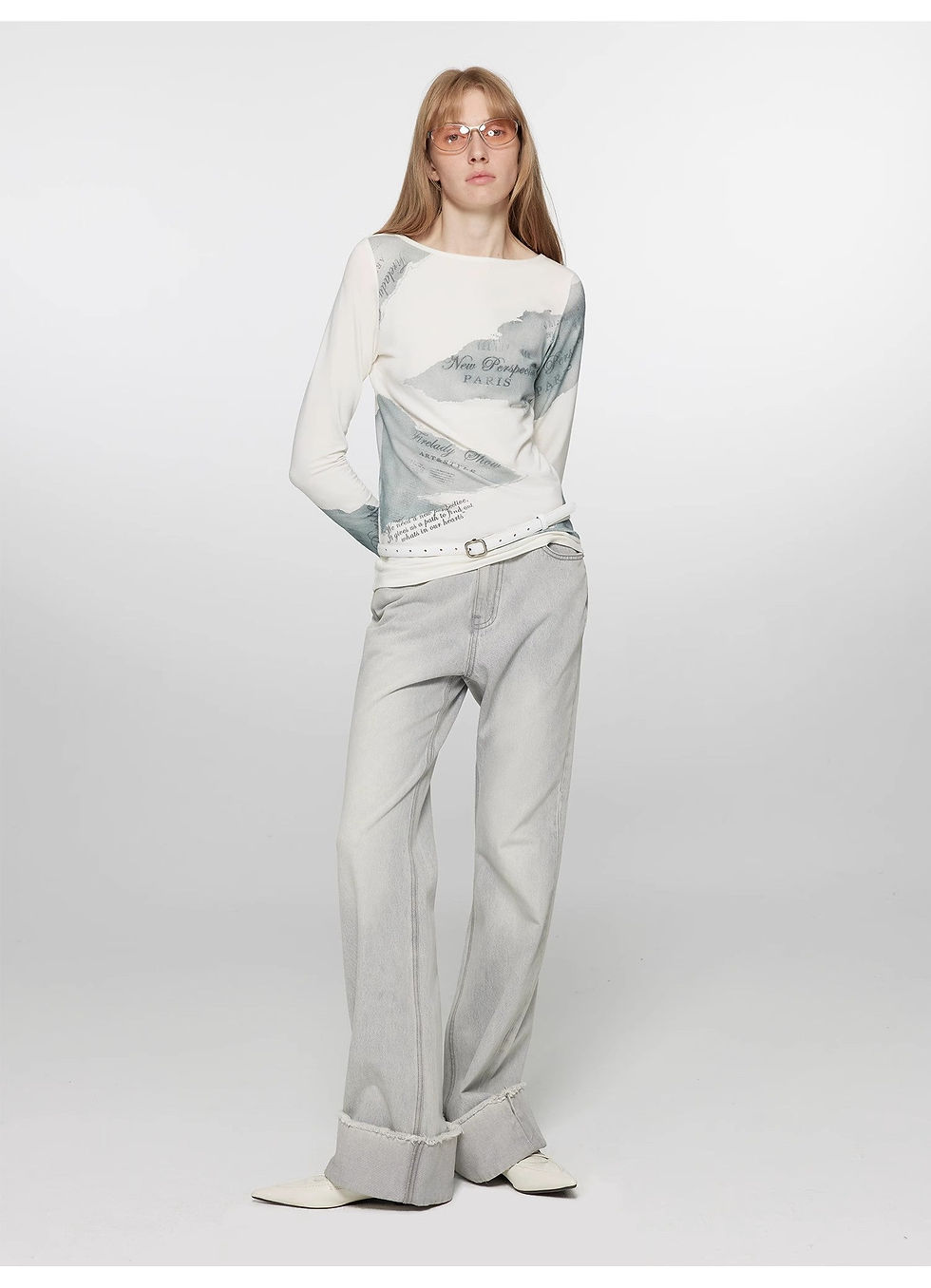 Miniaturbild: "Blues Time" Retro Washed Distressed Straight Flared Cuffed Jeans for Women