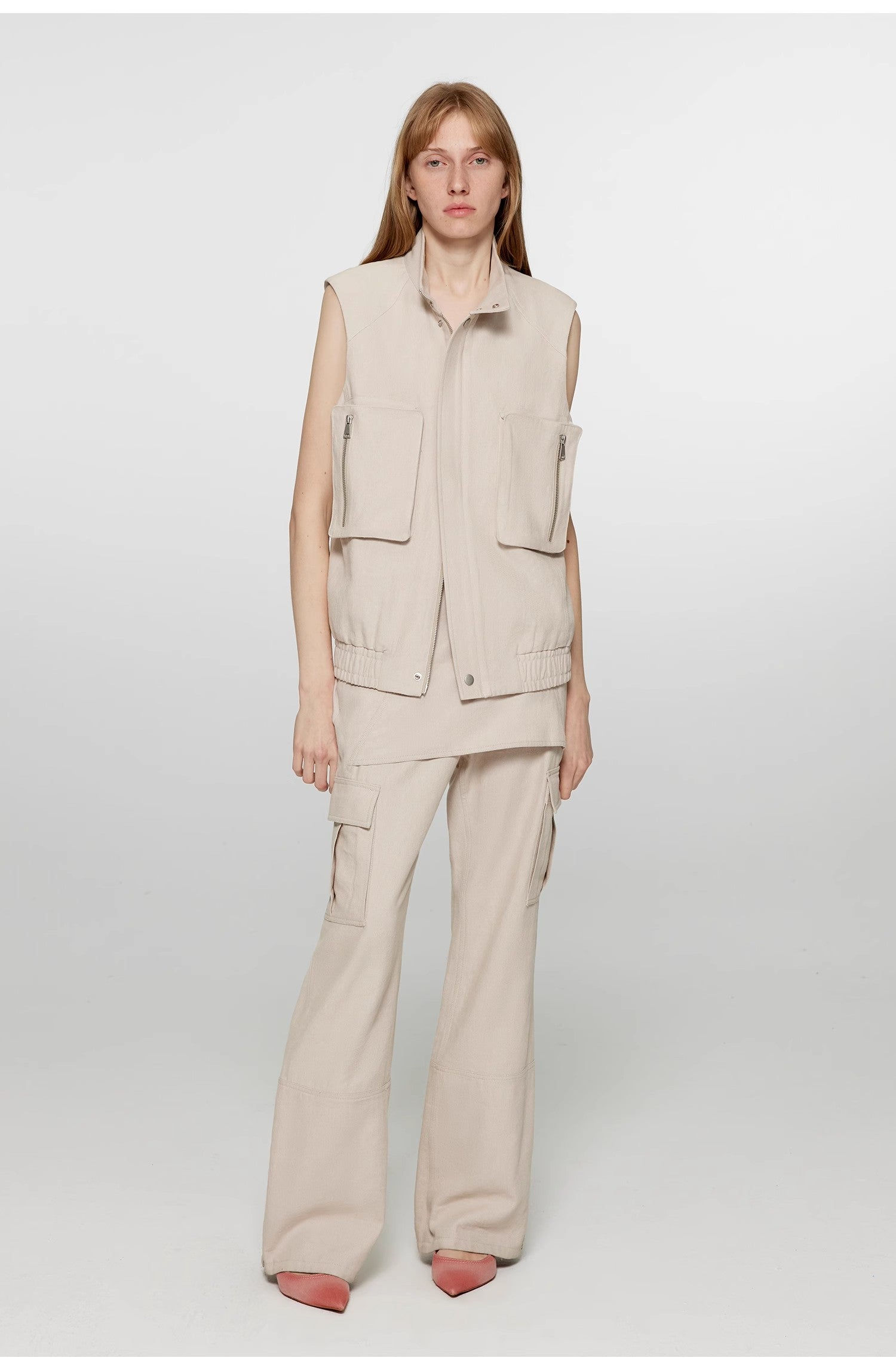 "Free to Run Away" Miu Style Fake Two-Piece Workwear Micro-Flared Casual Pants