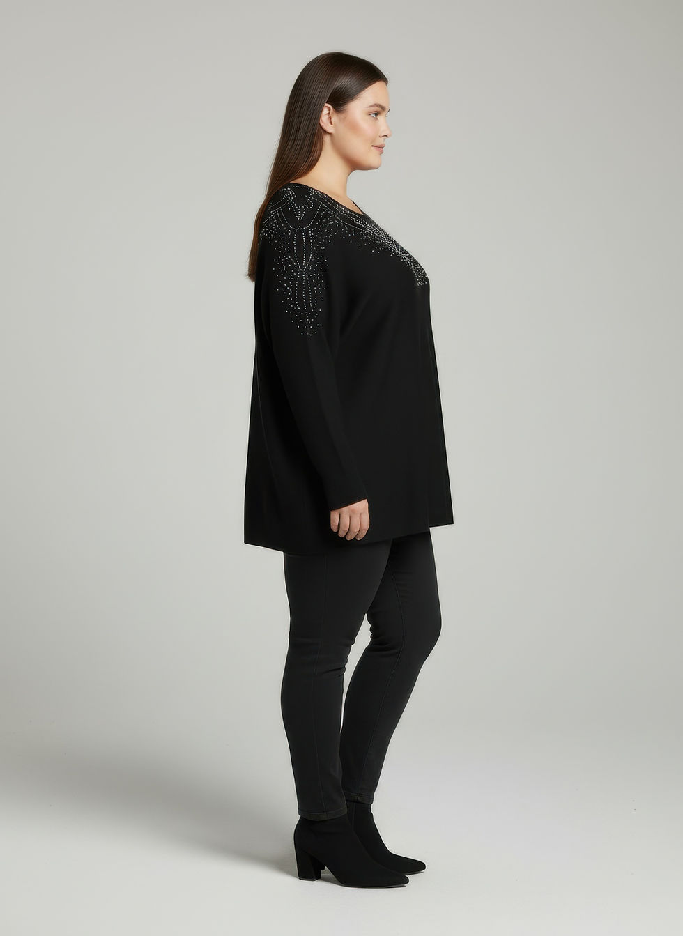 Thumbnail: Scarlet Embellished Neckline Dolman Sleeve Tunic Top