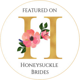 Circular badge featuring text Featured On H Honeysuckle Brides with floral decor.