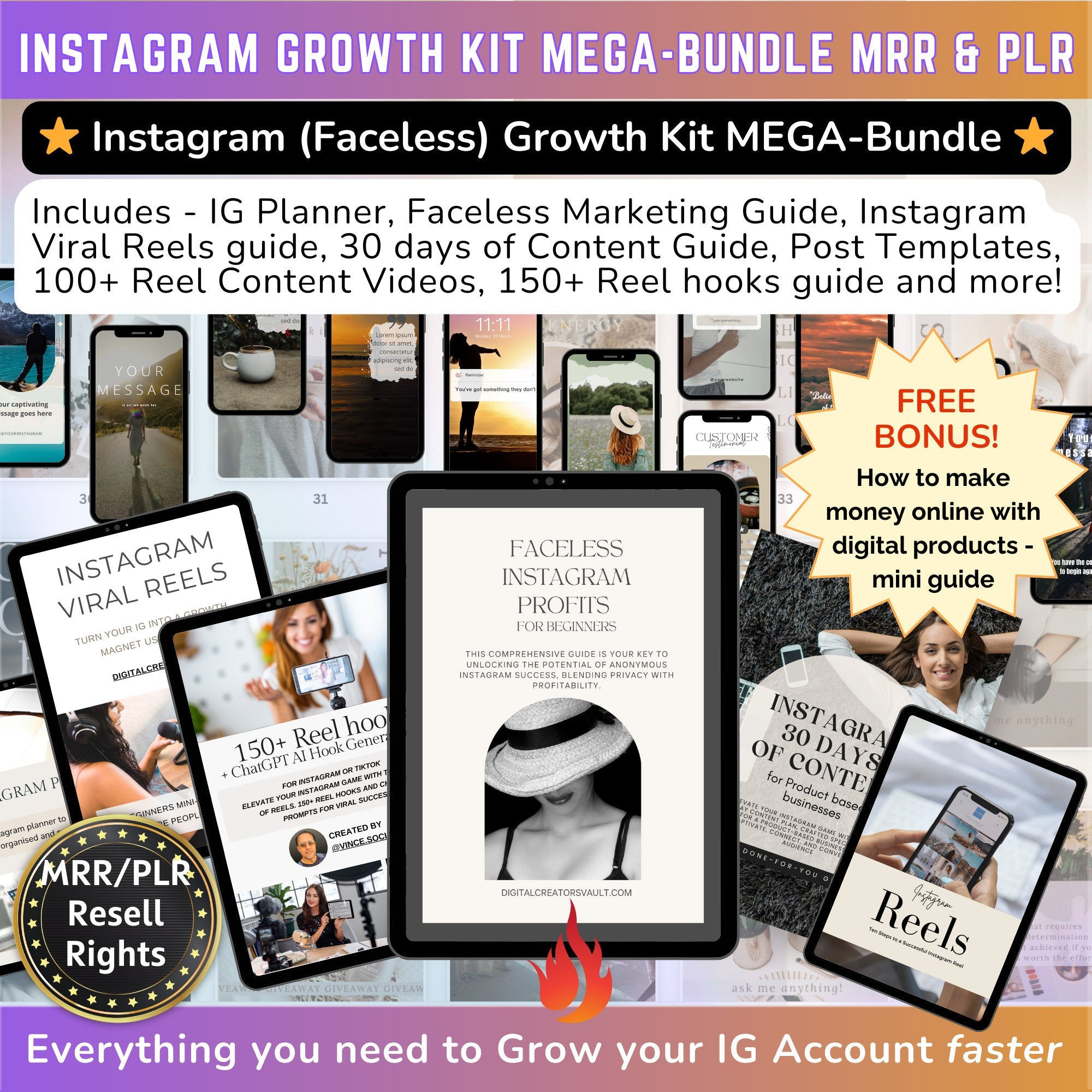 Instagram Faceless Growth Kit MEGA-Bundle: Faceless Instagram mini-guide