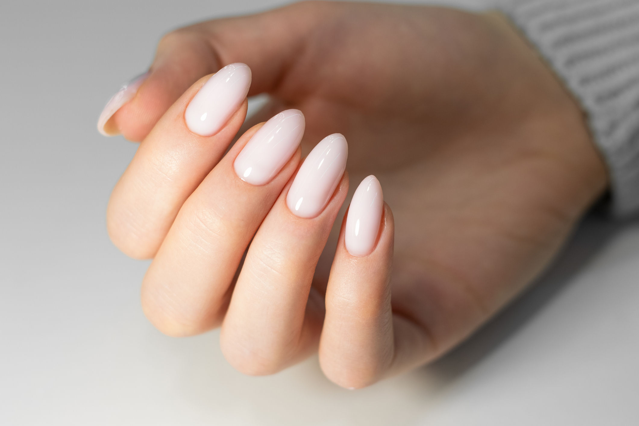 BIAB full set gel extensions on oval nails