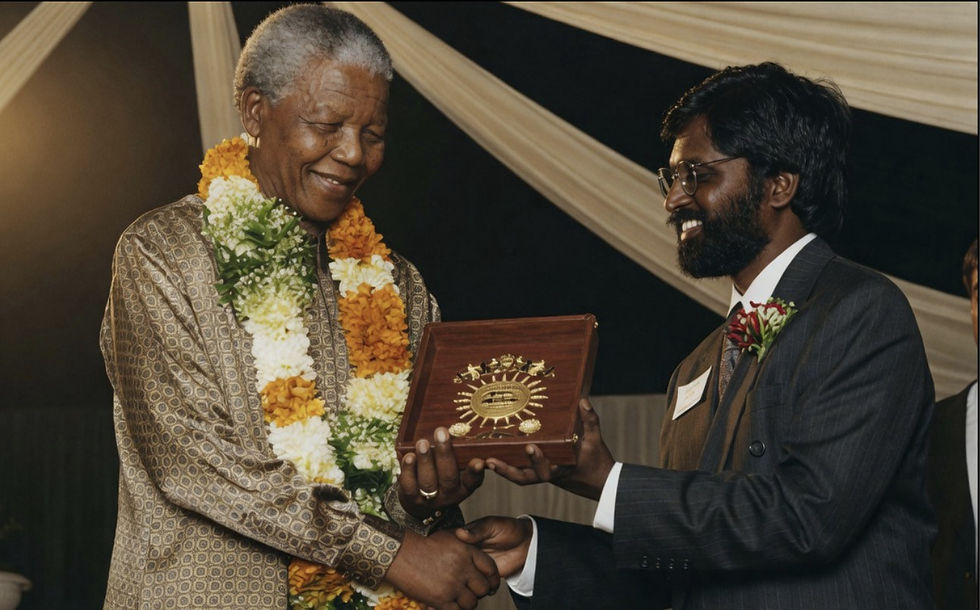 Nelson Mandela was officially presented with the Freedom of the Town of Tongaat by Logie Naidoo on 21 October 1994.