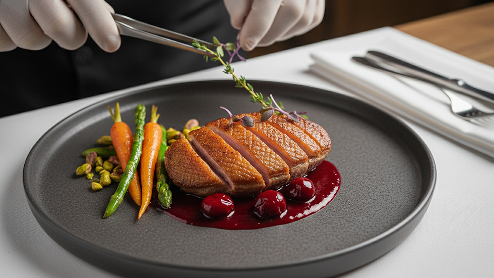 Close-up view of a gourmet plated dish prepared by a private chef