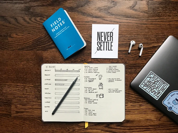 Flatlay of Work Essentials and Journal