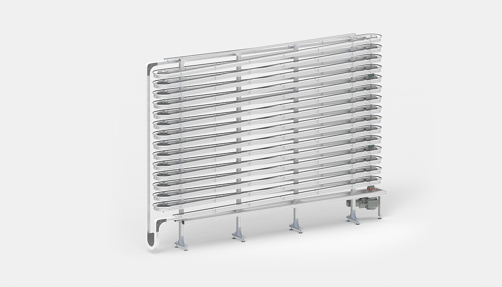 Storage tower for space-saving intermediate storage and dwell time of products during production
