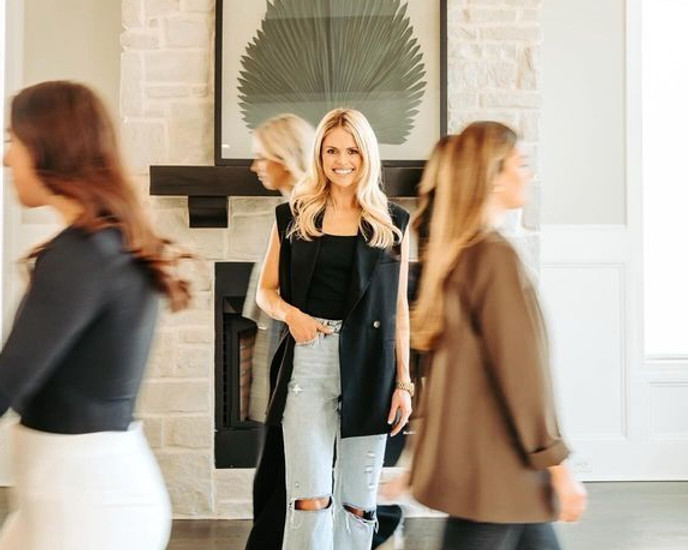 team walking around room