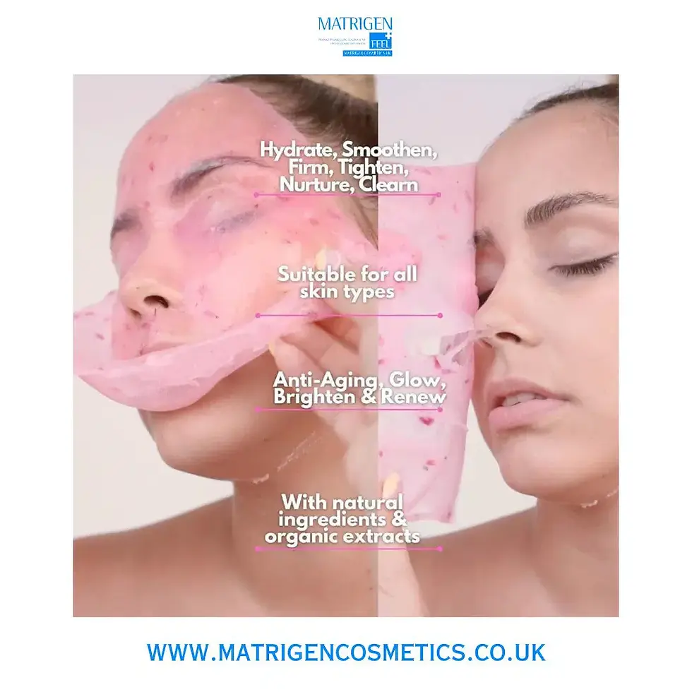Woman removing a pink Matrigen peel-off face mask