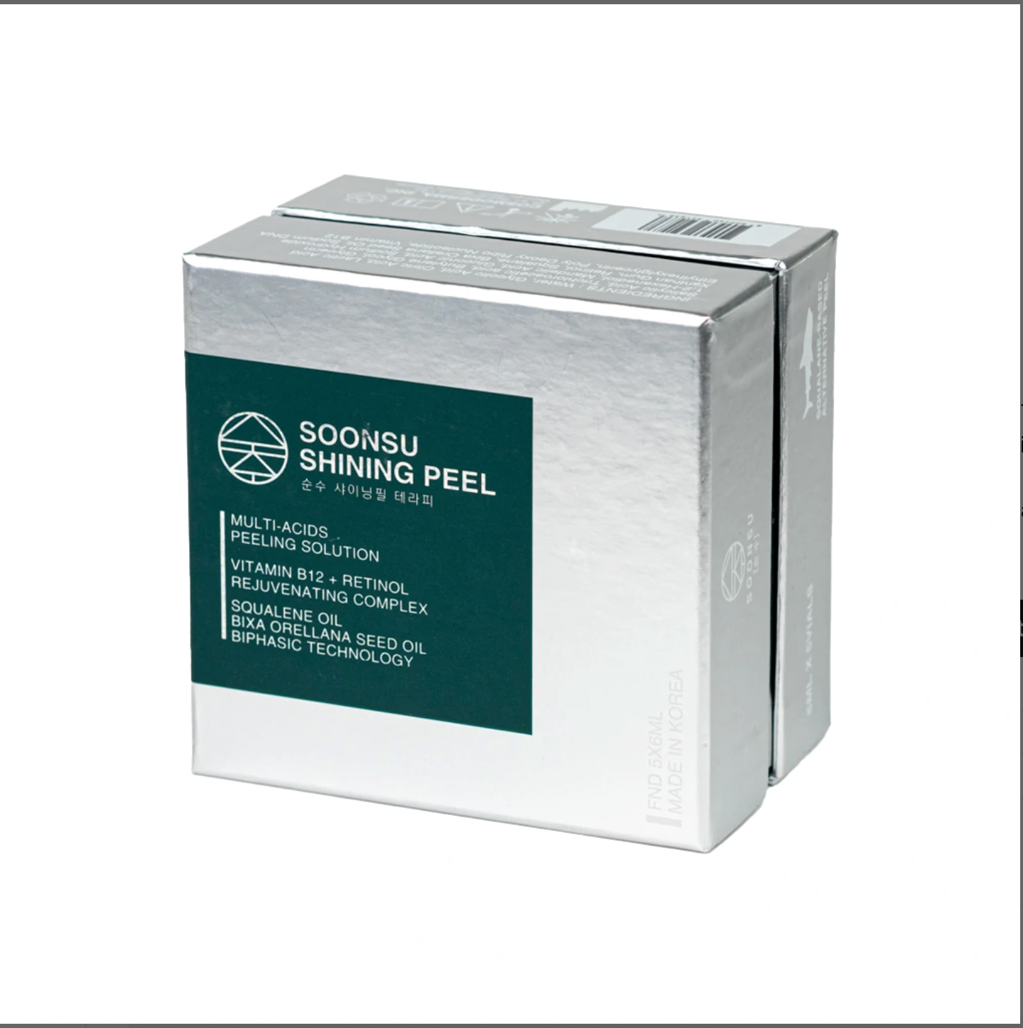 Soonsu Shining Peel 6ml ampoules displayed with branded packaging on a clean studio background.