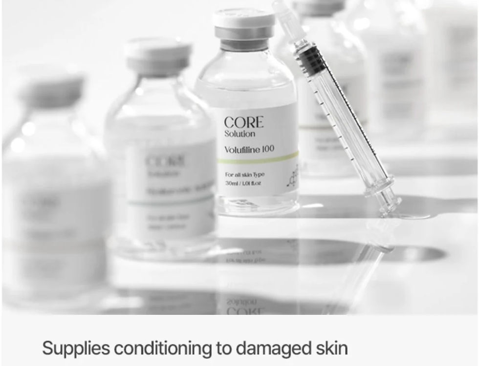 Close-up view of Matrigen Core Solution Volufiline 100 serum bottle