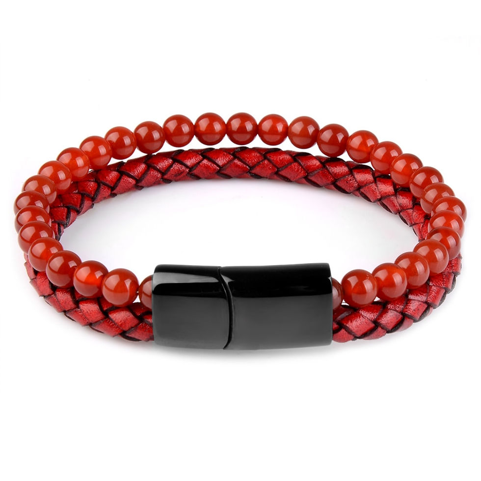 Thumbnail: Natural Stone, Genuine Leather Braided, Black Stainless Steel Magnetic Clasp