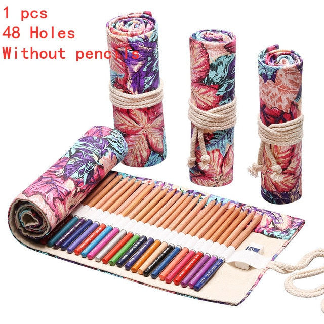 Thumbnail: 12/24/36/48/72 Hole Colorful Cloth Pencil Case