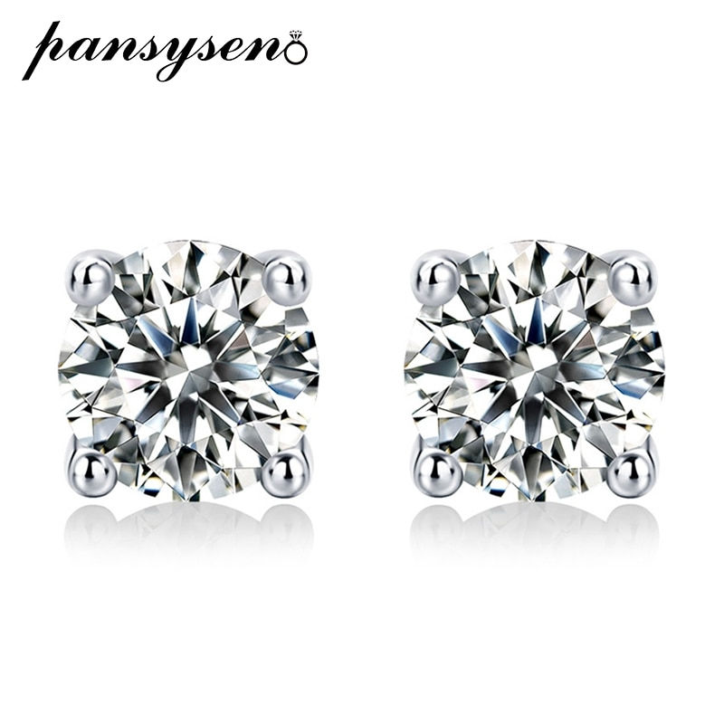 Thumbnail: Solid 925 Sterling Silver 2CT Real Moissanite Stud Earrings