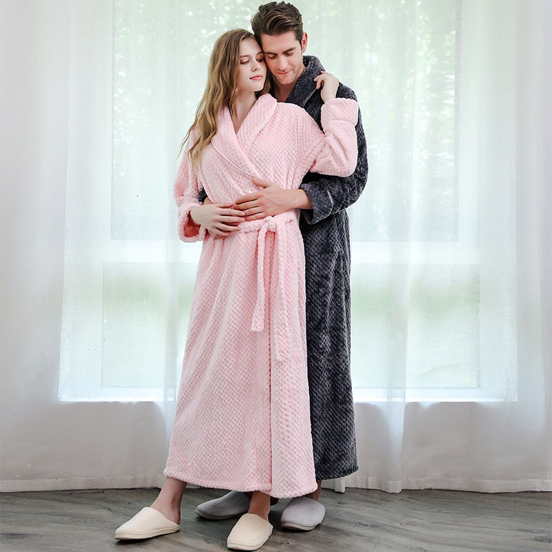 Thumbnail: Winter Plus Size Long Coral Fleece Bathrobe Kimono