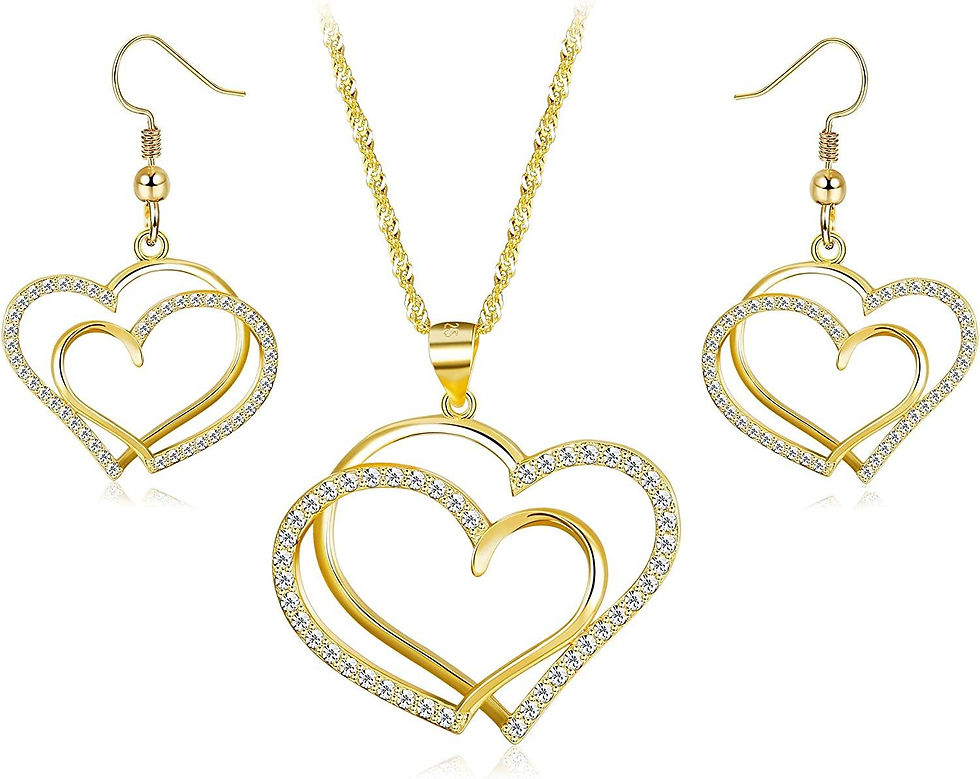 Set Love Heart Necklace Earrings 925 Sterling Silver Cubic Zirconia Heart Pendan