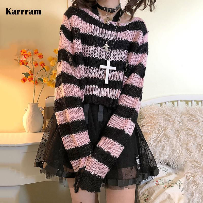 Thumbnail: Karrram Pink Striped Gothic Sweater