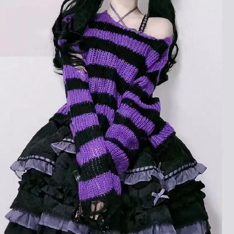Thumbnail: Karrram Pink Striped Gothic Sweater