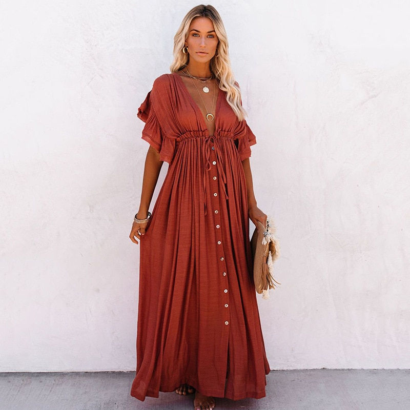 Thumbnail: TEELYNN Sexy Deep V Neck Dress