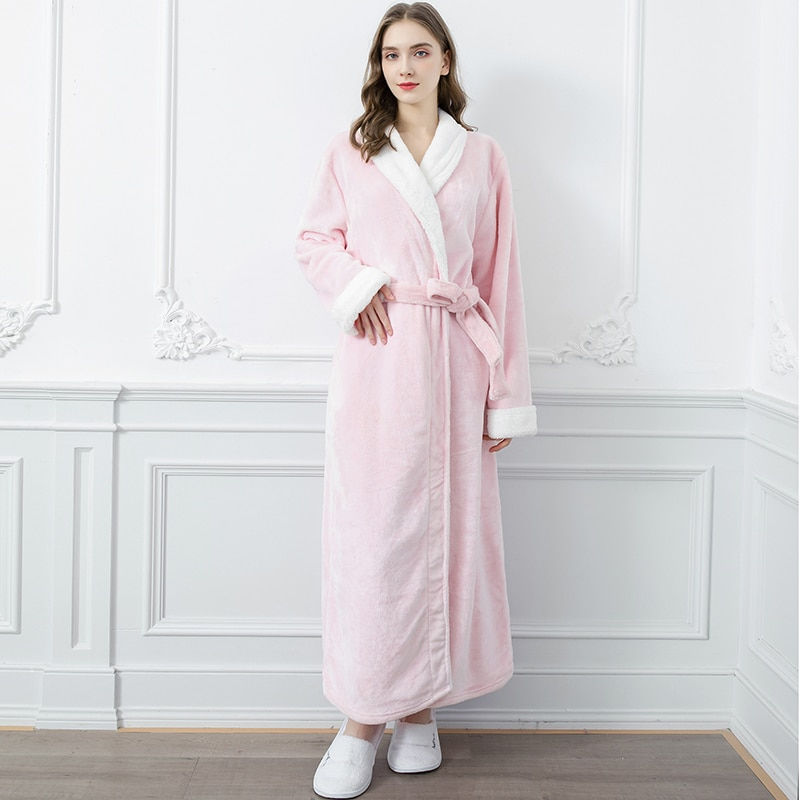 Thumbnail: Winter Plus Size Long Coral Fleece Bathrobe Kimono