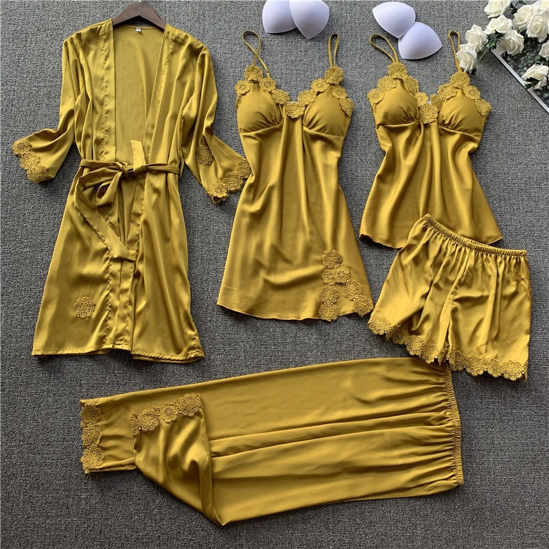 Lace Spaghetti Strap Women 5 Pieces Set Pajamas