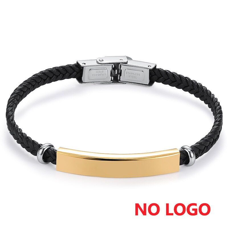 Thumbnail: AZIZ BEKKAOUI Engravable Black Leather Bracelet 
