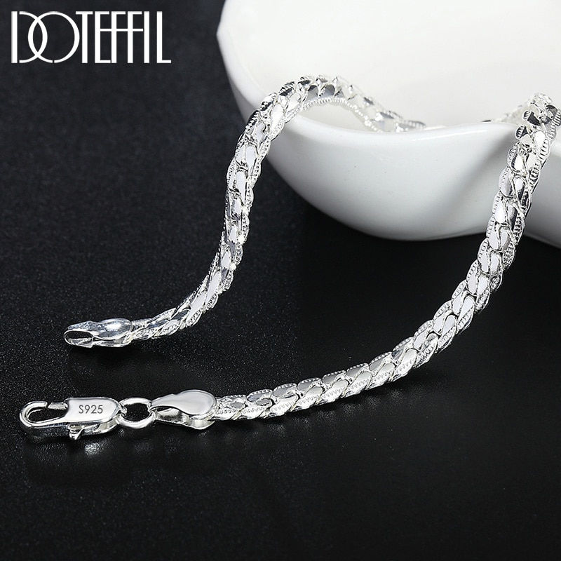 Thumbnail: 925 Sterling Silver 8/16/18/20/22/24 Inch 6mm Side Chain Necklace