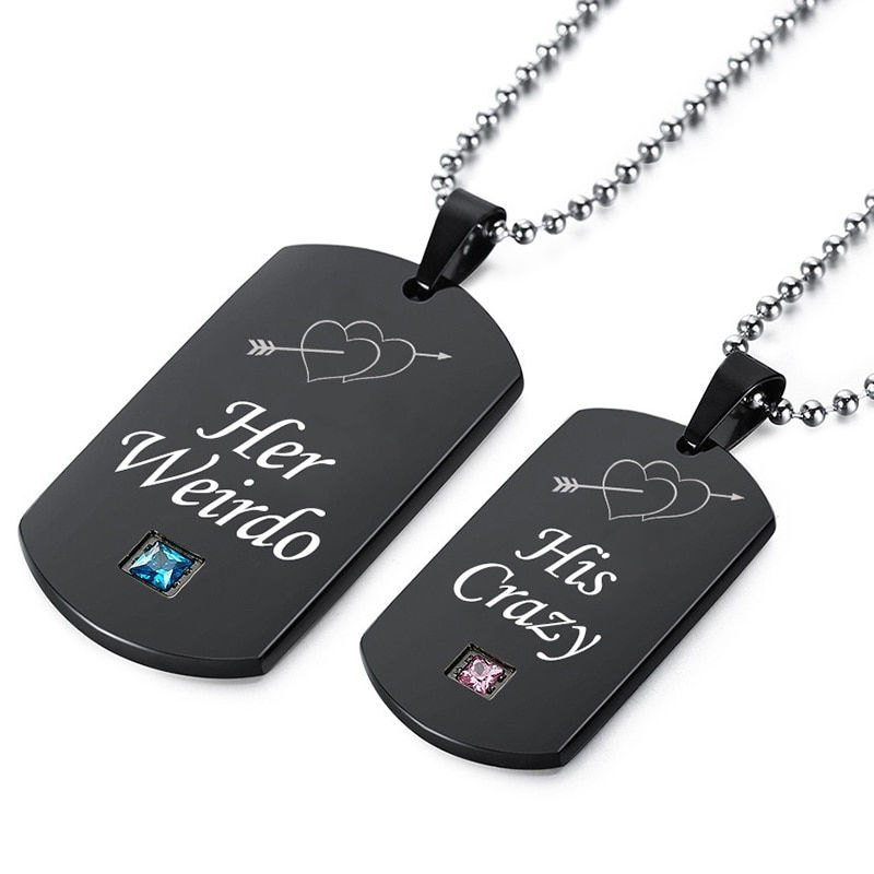 Her Weirdo and His Crazy Couple Necklace Pendant - Stainless Steel