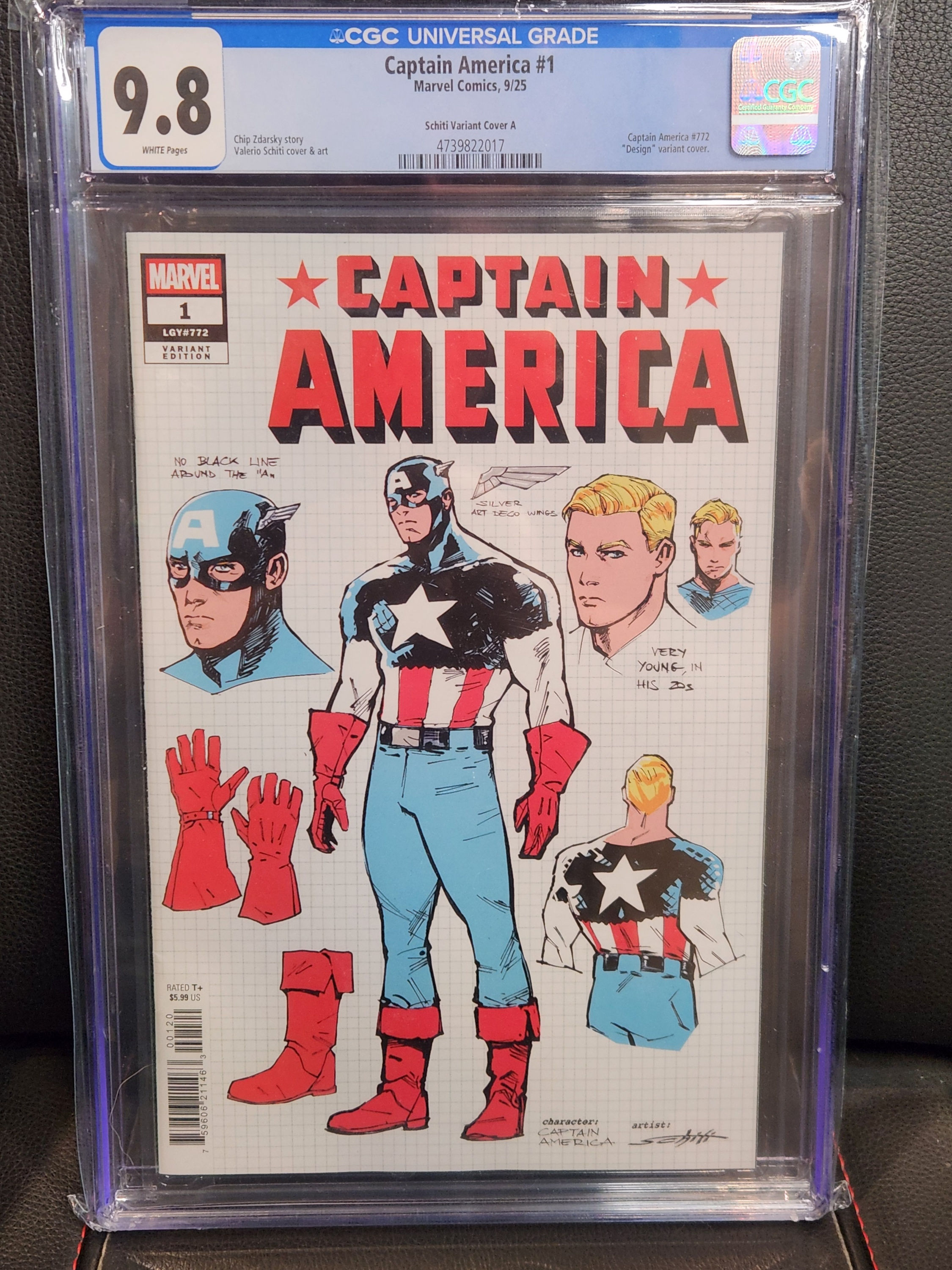 Captain America #1 CGC 9.8 (4739822017) Schiti Variant Cover A