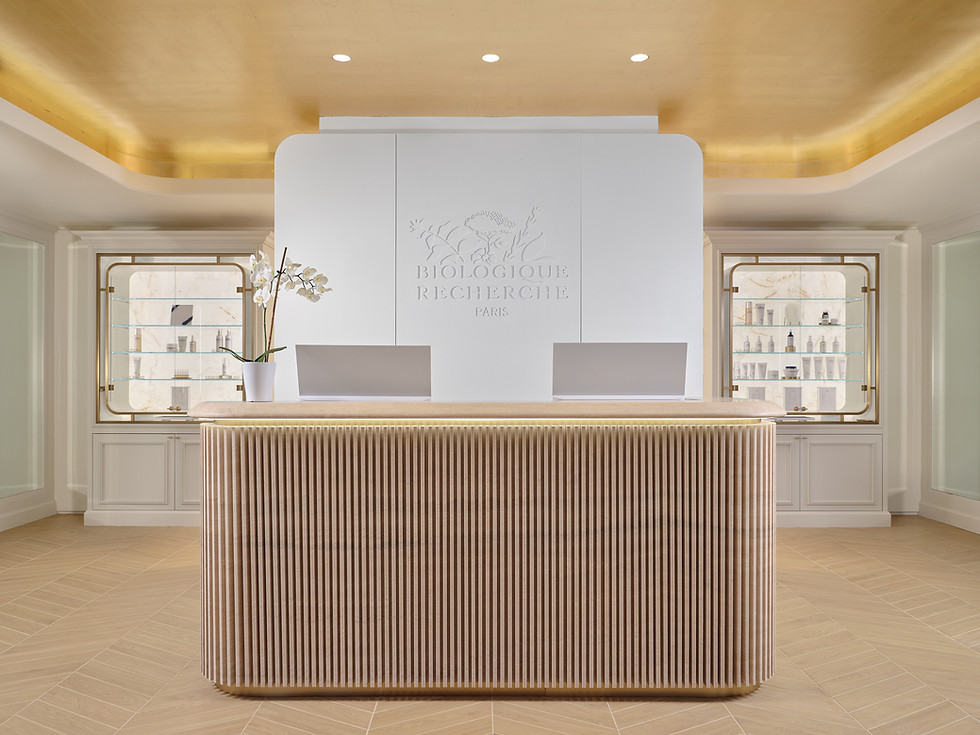 Biologique Recherche reception area with product displays