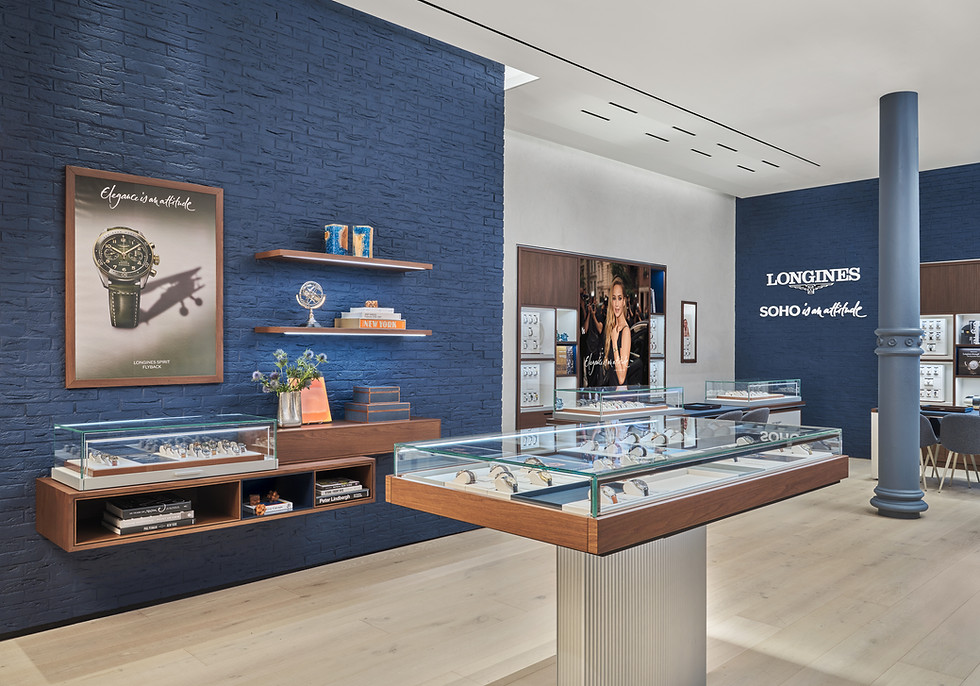 Longines boutique interior with elegant watch display cases