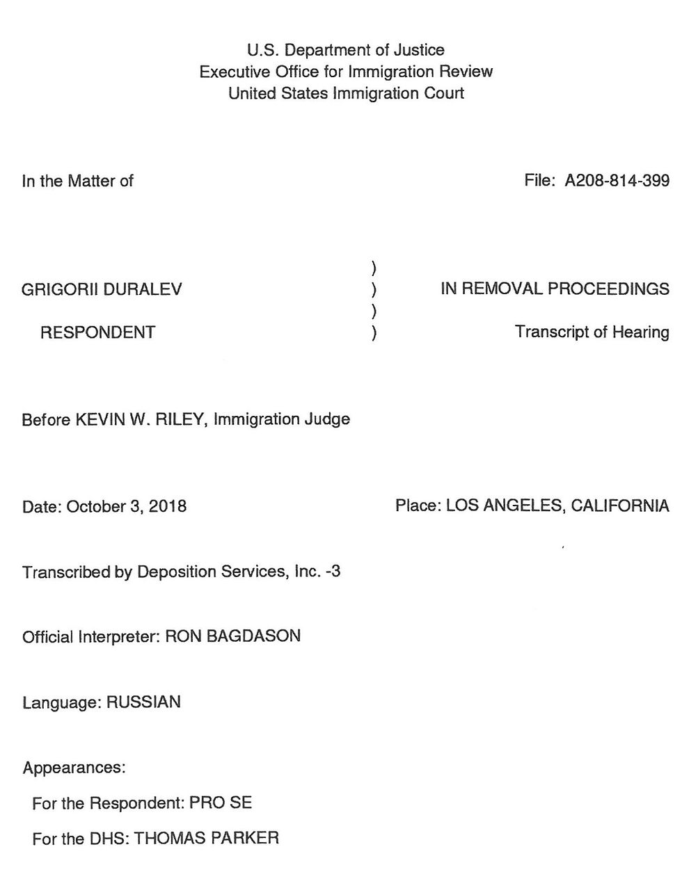 Immigration Master Hearing