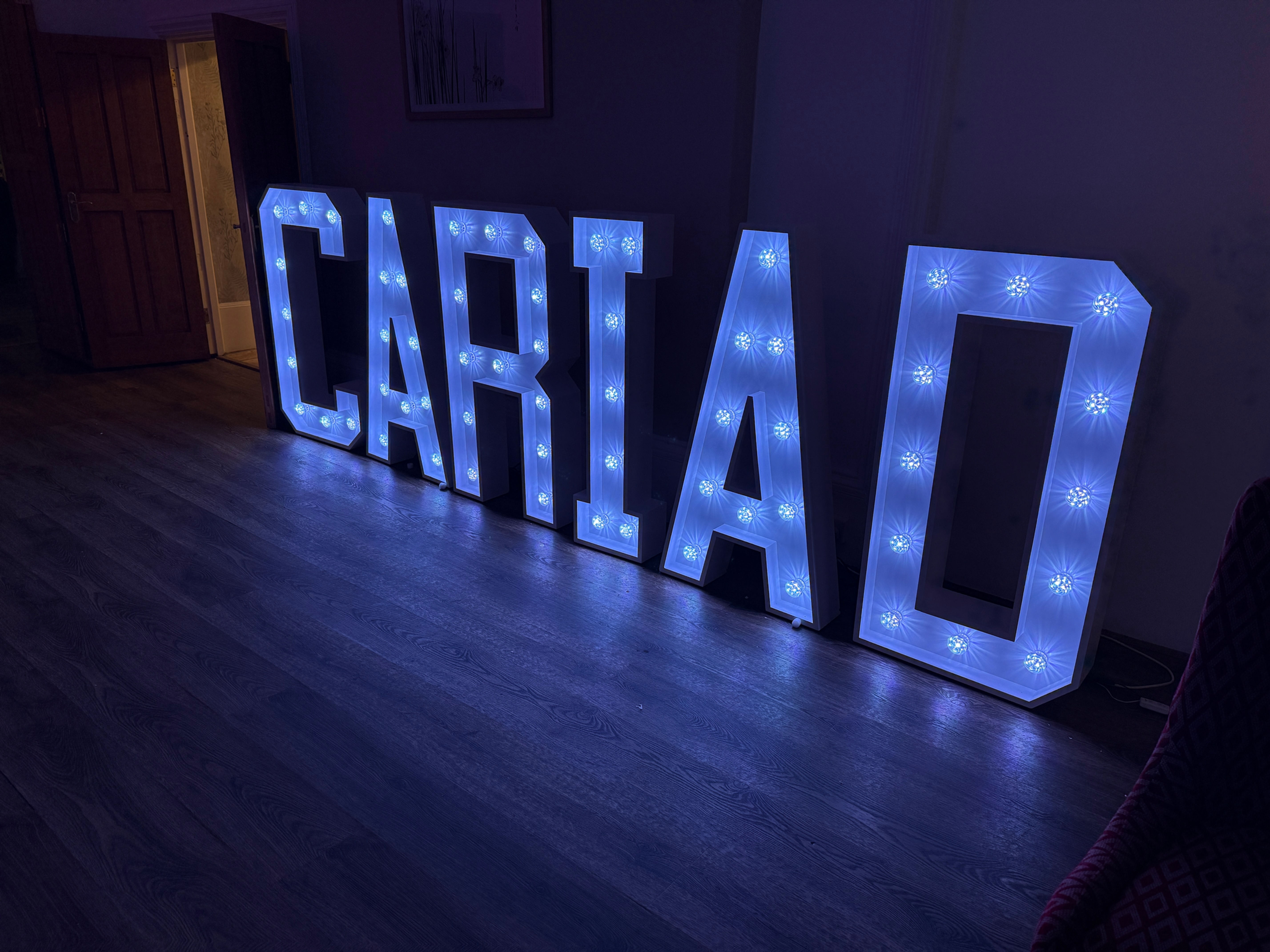 Light up Cariad and Crisp Wall Hire*