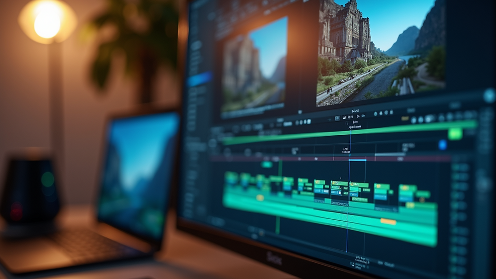 Close-up view of a computer screen showing AI video editing software