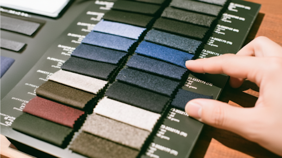 Hand selecting fabric swatches in various colors and textures for interior design and layering fabrics for warmth.
