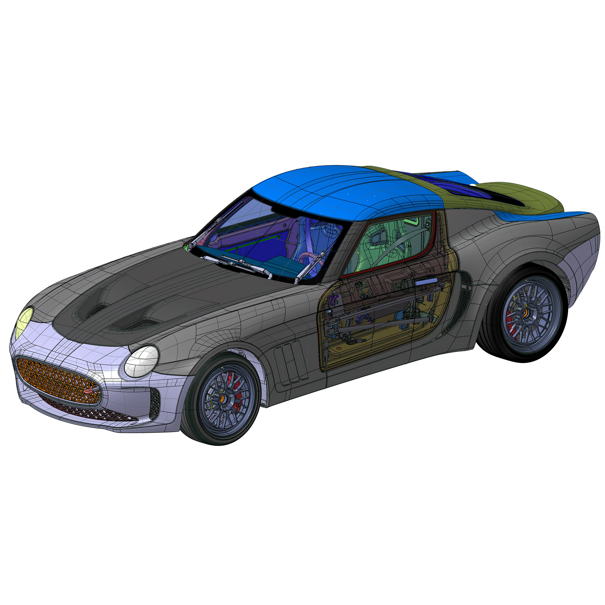 CAD-Bild einer Sportwagen Fahrzeugentwicklung von VELA