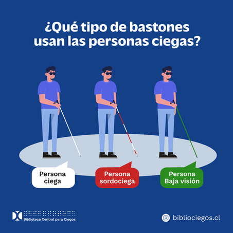 Gráfica ilustrada de tres personas utilizando distintos tipos de bastones según su condición visual.