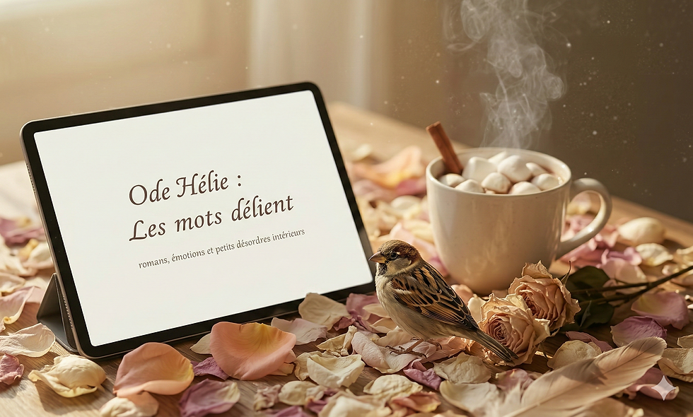 Ipad avec un chocolat chaud à la guimauve et la newsletter d'Ode Hélie - Les mots délient