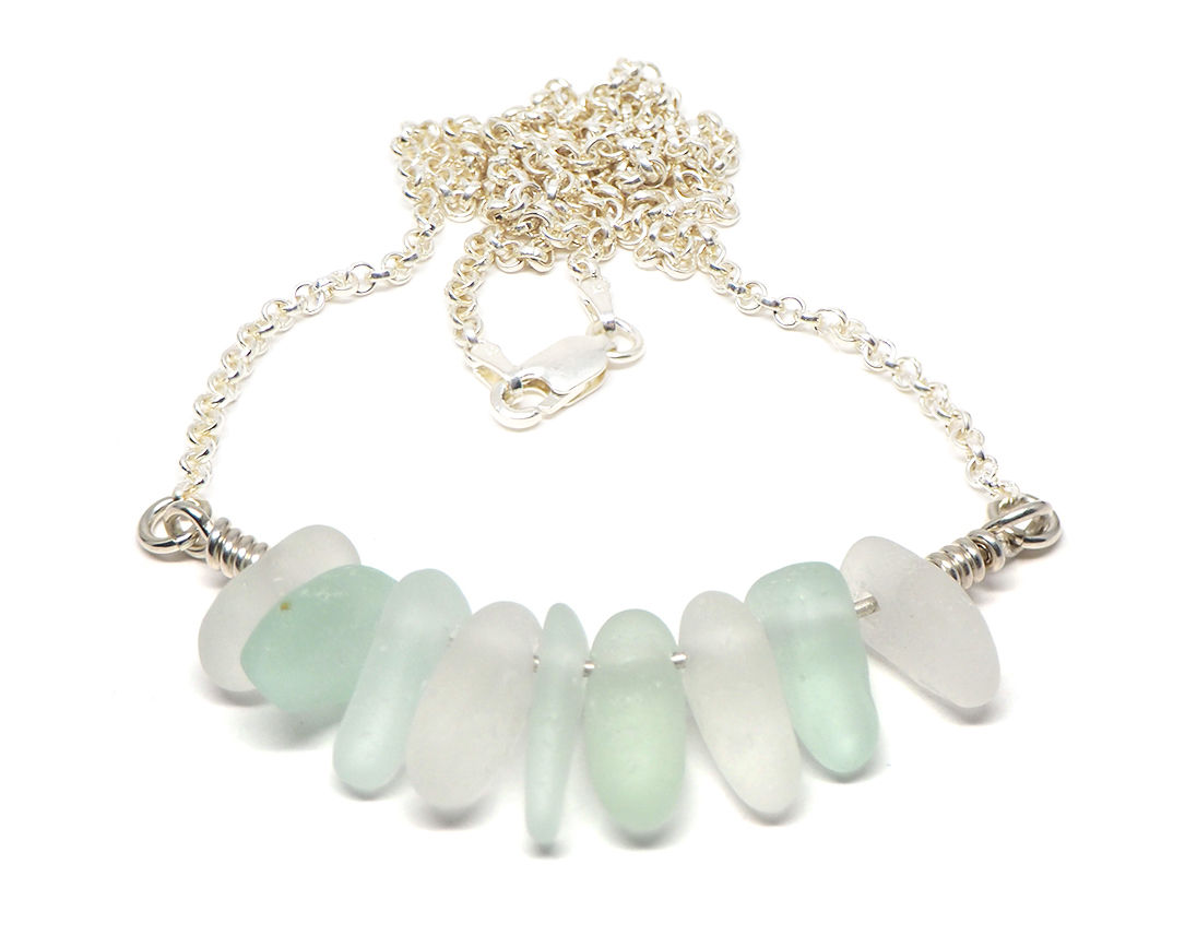 Sea Foam and Frosted Clear Aqua Necklace