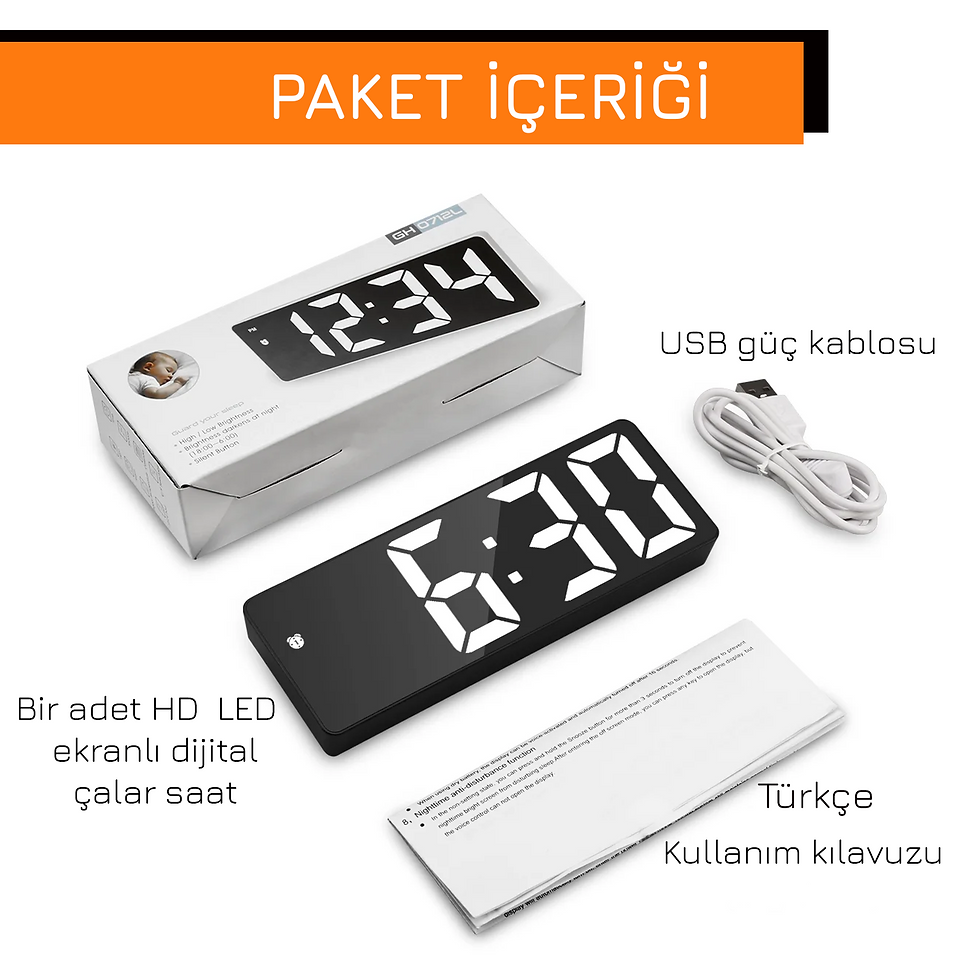 Küçük resim: Upway HD LED Ekranlı Aynalı Tarih Termometre Alarm Hediyelik Dijital Masa Saati