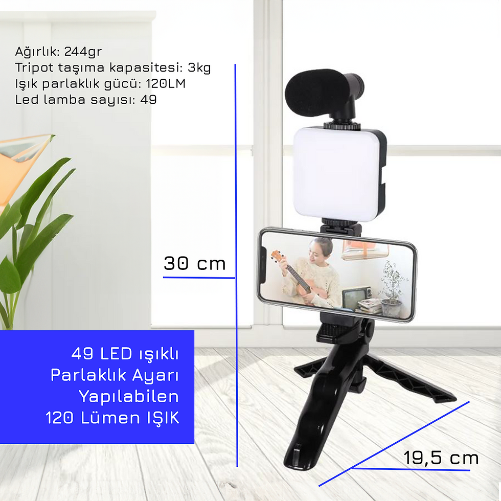 Küçük resim: Upway LED Işıklı Mikrofonlu Tripotlu Kumandalı Video Kayıt Fotoğraf Öz Çekim Set