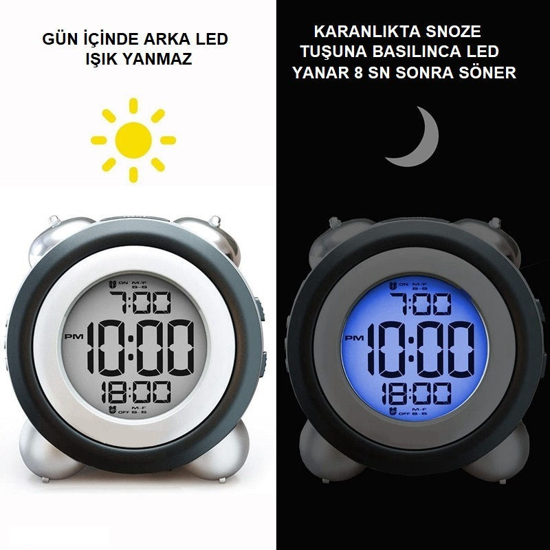 Küçük resim: UpWay LED Işıklı Yüksek Zil Sesli Dijital Masa Saati Zaman Tarih Çift Alarm