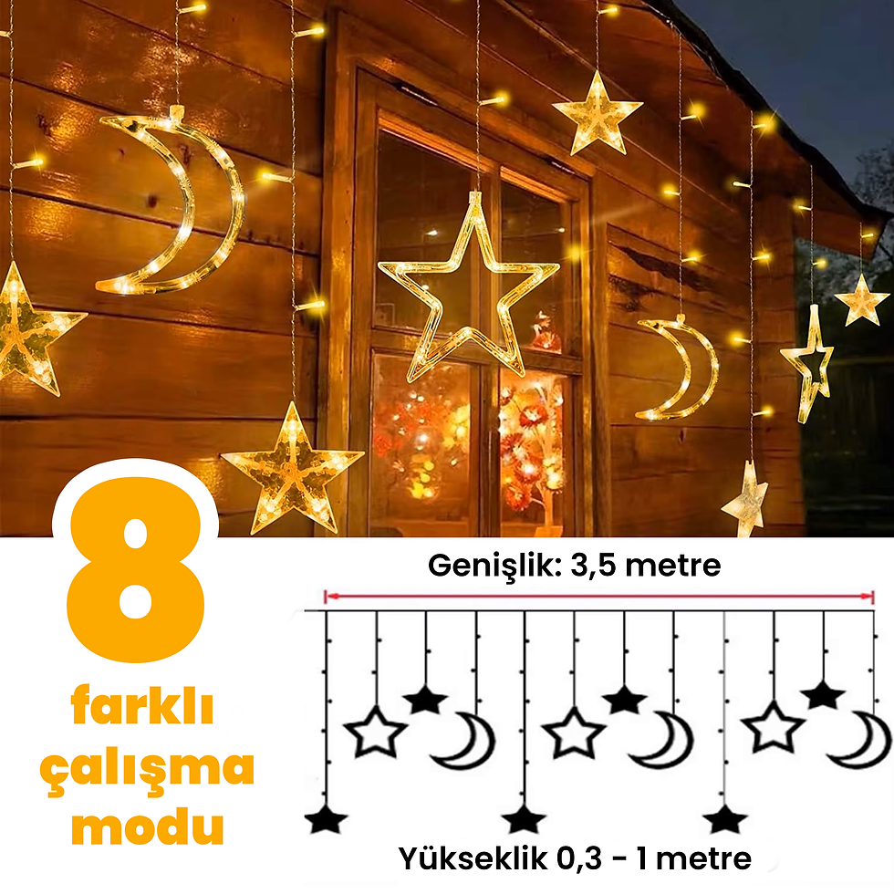 Küçük resim: UpWay Hilal Yıldız 120 Led İç ve Dış Mekan 3x1M Dekoratif Aydınlatma