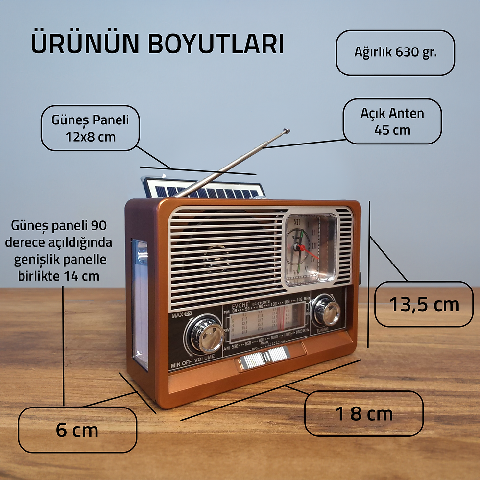 Küçük resim: Upway Güneş Enerjili Şarjlı Fenerli USB Aux Bluetooth Hoparlör Nostaljik Radyo