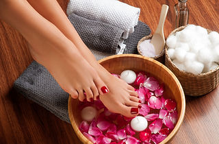  Beautiful female feet at spa salon on p