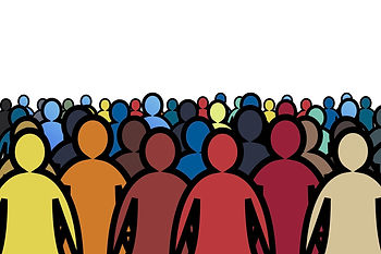 A crowd of silhouettes, symbolising societal conformity, from Surrealist Poems by the Cyprus poet Chris Zachariou.