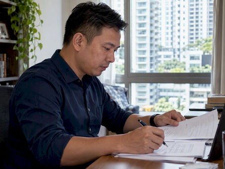 Singapore agent reviewing weekly planning sheets