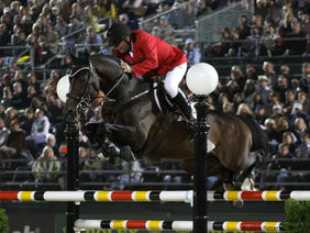 Philippe Le Jeune con Hickstead en el "cambio de caballos"
