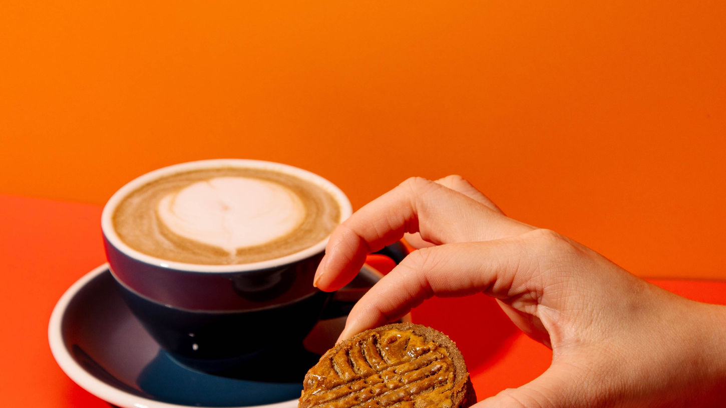 Hojicha Latte and Galette Bretonne at Sugarcane Studio, Bath, Somerset.